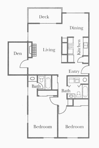 Floor plan for 2 beds, 2 baths, 1200 sqft